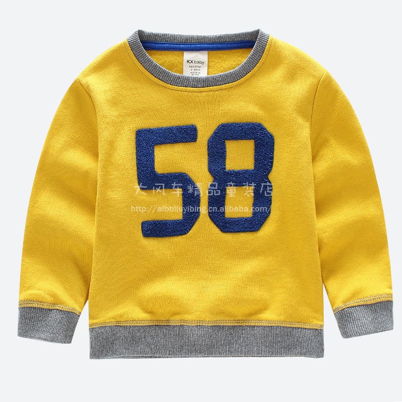 外贸童装 数字58贴布 男童拉绒休闲卫衣 圆领套头衫 春季小童上衣