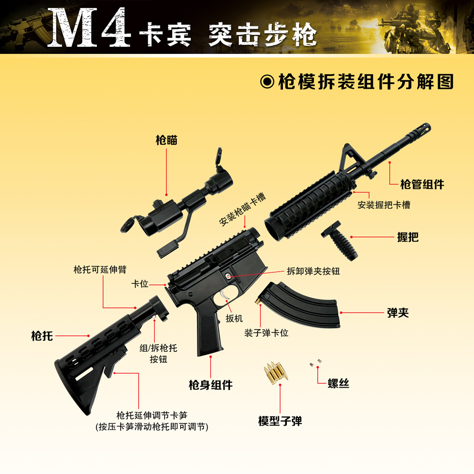 军事模型 m4a1卡宾突击步枪模型 全金属 不可发射