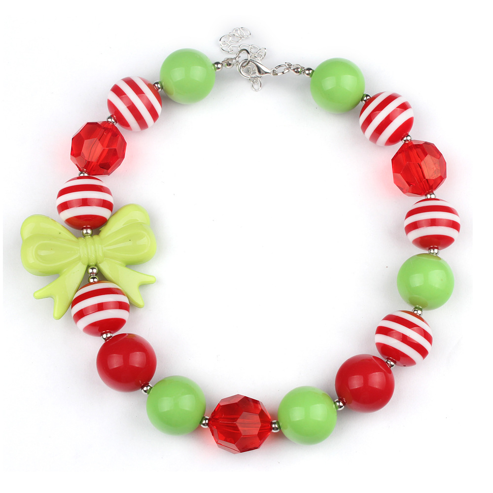 韩版夸张儿童项链 简约可爱撞色树脂蝴蝶结女童饰品 一件代发