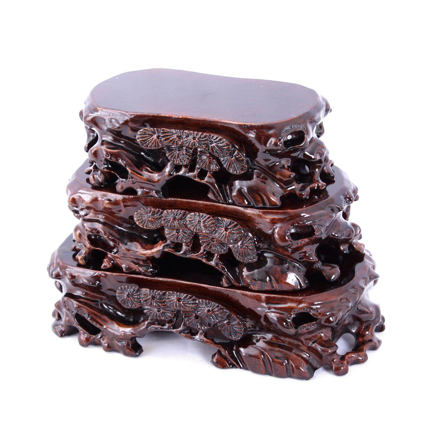 红木工艺品 立体雕花椭圆形纯实木底座 奇石玉石雕花底座 可挖槽