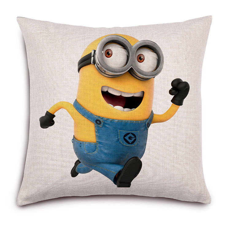 爆款小黄人大眼萌棉麻抱枕靠垫靠枕靠垫数码印花枕套沙发靠垫m