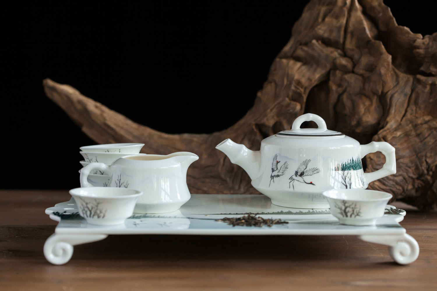 唐山金恒骨质瓷功夫茶具秋鹤功夫茶具手绘茶具礼品