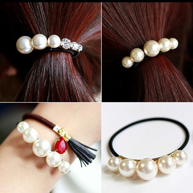 发饰品 珍珠水晶淑女皮筋发圈辫套