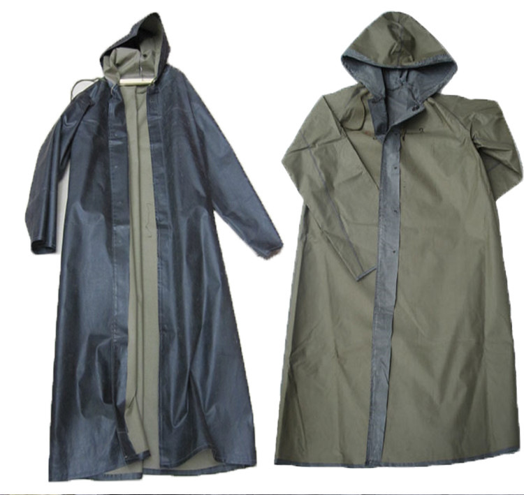 创意新款连帽连体带袖长风雨衣士兵抗洪橡胶大褂雨披军迷执勤雨具