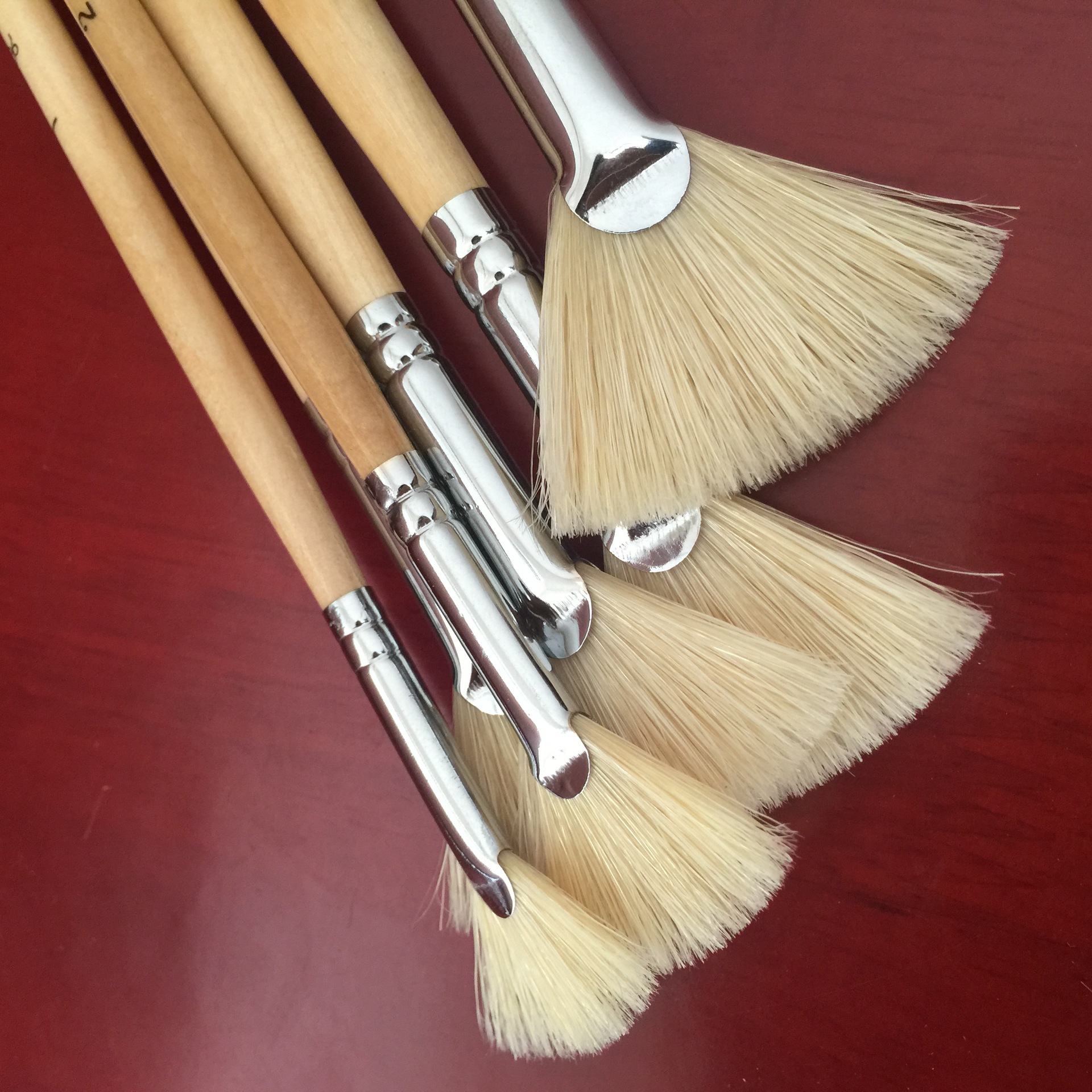 考试荐 春红云飞 6支套装猪鬃毛 水粉扇形笔 油画笔 美术用品批发