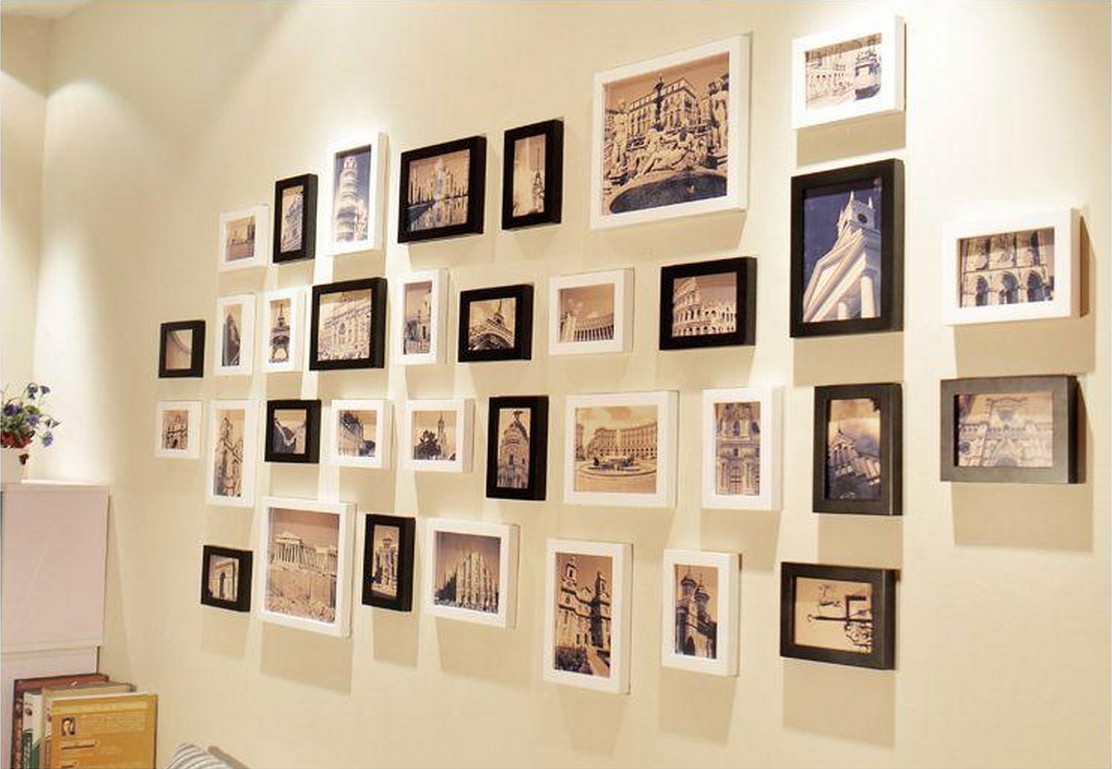 进口实木照片墙组合个性相框摆台挂式34框