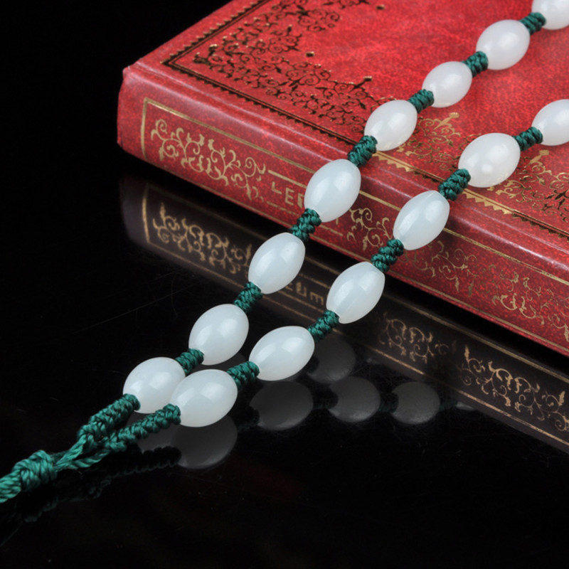 diy纯手工编制玉线珠链挂坠绳玉项链可伸缩结白圆珠米珠项链批发