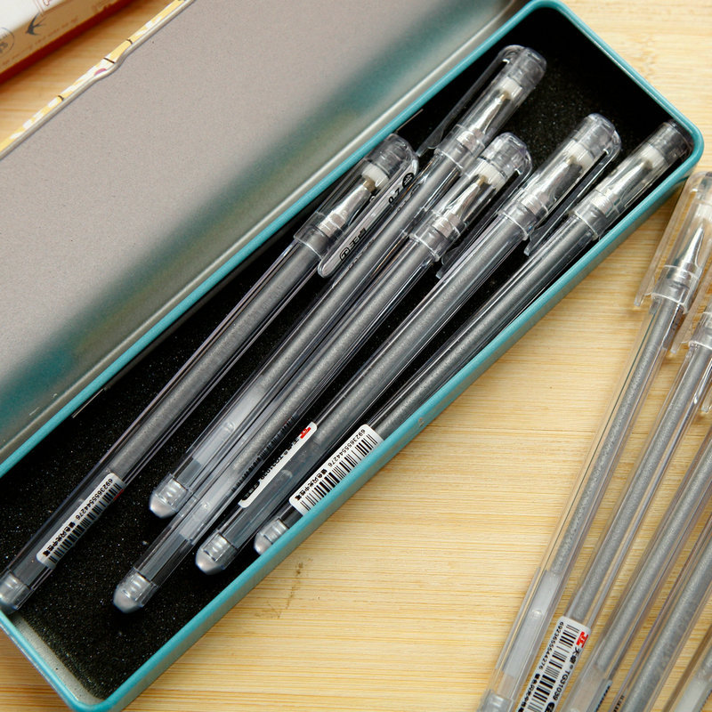天卓tg31039银色中性笔 0.7mm学生彩色水笔 闪光碳素笔