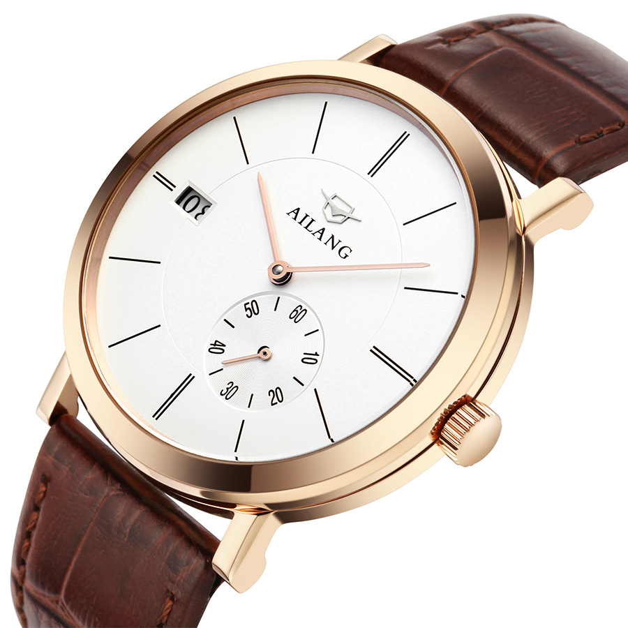 艾浪时装男表全自动机械表陀飞轮皮带手表男士夜光防水表