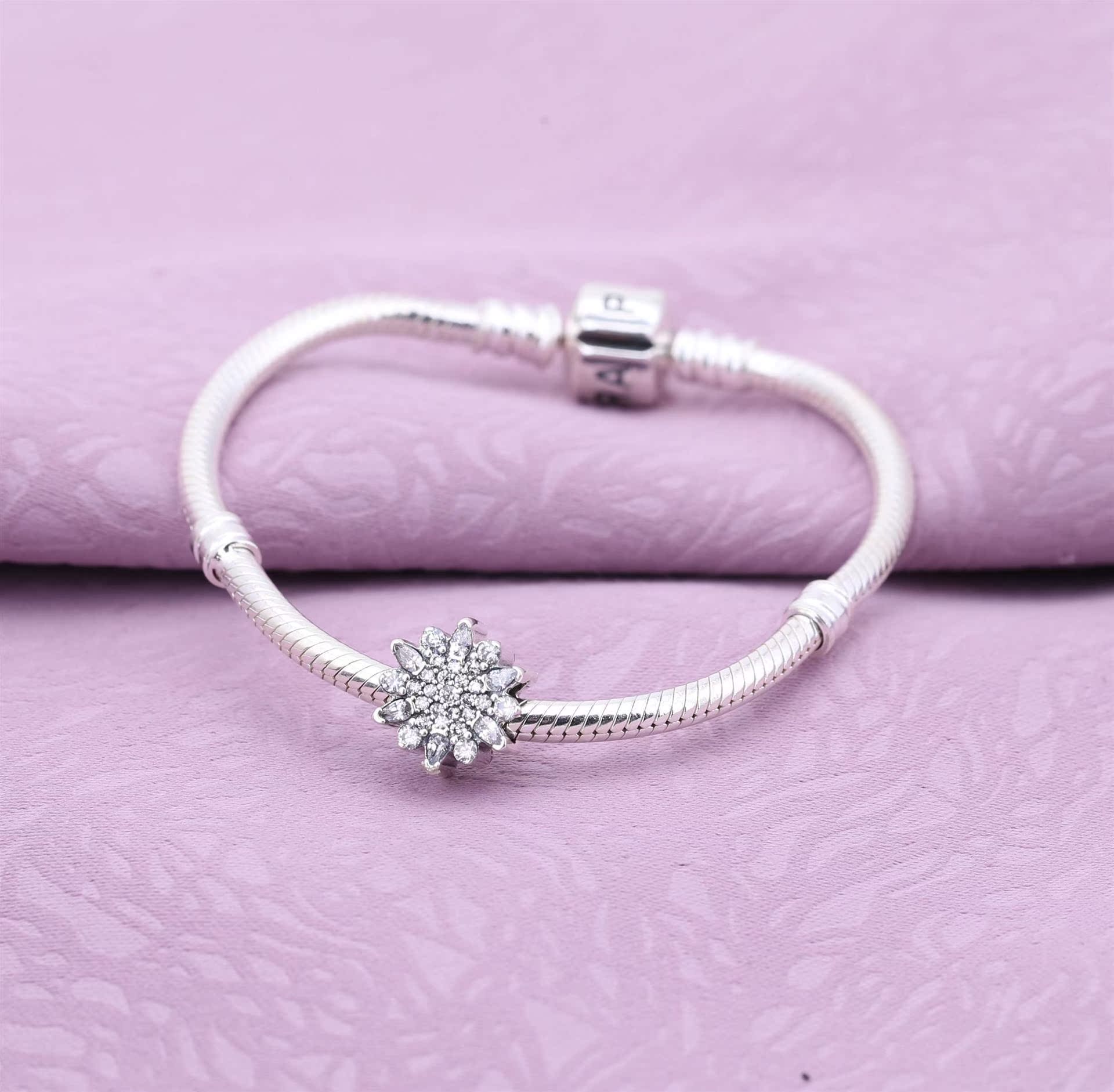 百丰s925 新款潘朵拉手链 冬季镶石雪花珠子 欧美圣诞礼物配件