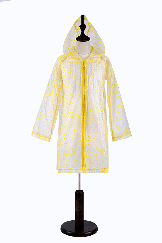 厂家直销可定制 tpu儿童黄色圆点整版印花户外时尚雨衣