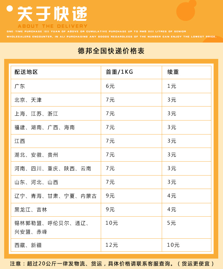 德邦快递价格表
