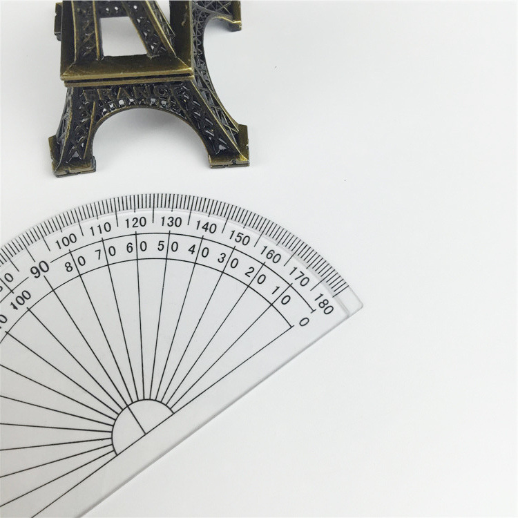 厂家现货批发 180度量角器 塑料ps 全透明 丝印卡通图案 学生尺子