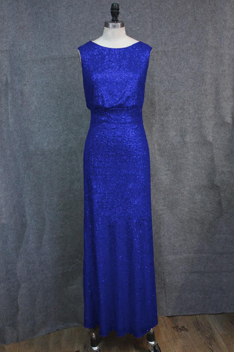 ck351新款晚礼服长款圆领无袖亮片宴会主持人舞台晚装女厂家