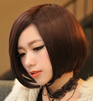 女士波波头假发 短发 女 帅气学生中分斜刘海bobo头蓬松 内扣发型