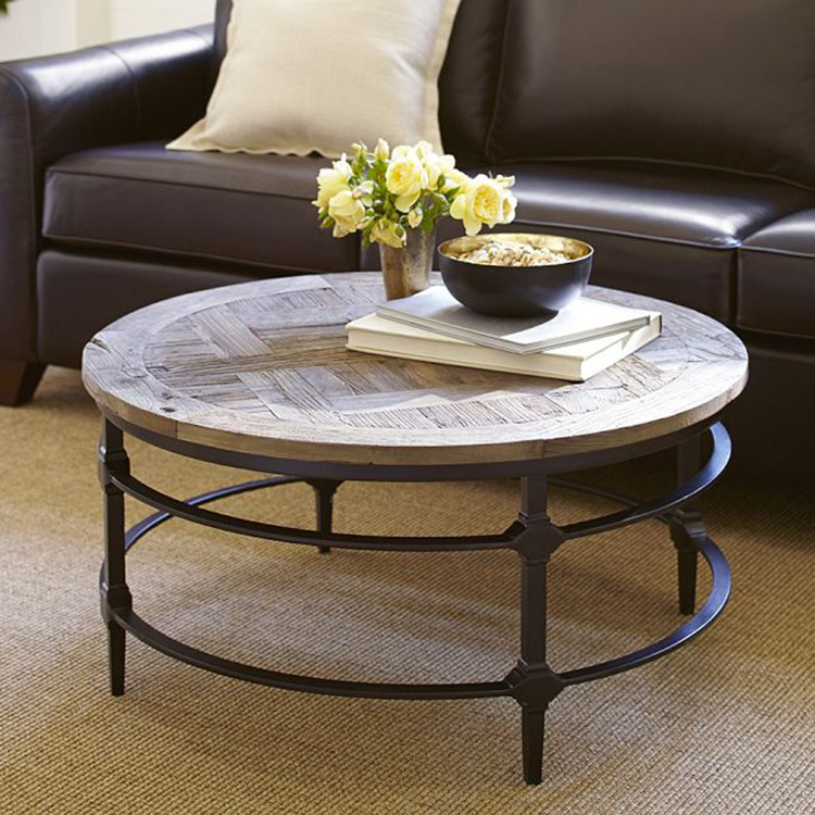 美式复古客厅茶几做旧铁艺实木休闲小圆桌铁艺茶几定制