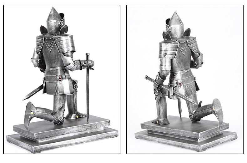 37cm复古铁艺武士战士单膝跪地持剑铠甲勇士 创意工艺品摆件5006