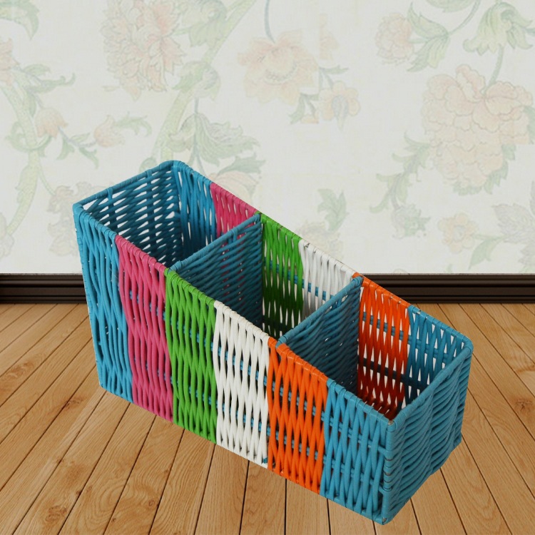 芳欣家居长款化妆架遥控器收纳筐塑编手工工艺梯形收纳篮置物篮