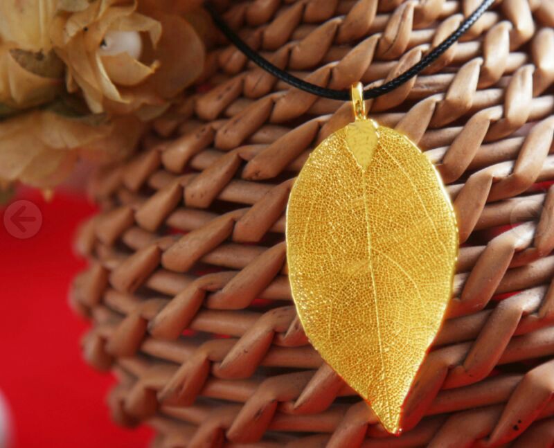 【镀厚金24k金叶子 天然镀金24k金叶子首饰吊坠 天然加厚金黄金树叶】