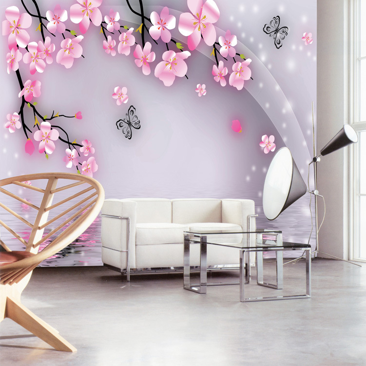 电视背景墙_浪漫樱花客厅沙发电视背景墙壁纸卧室温馨大型无纺布壁画 
