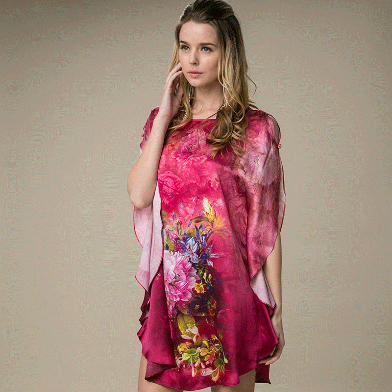 杭州丝绸大码女装真丝桑蚕丝连衣裙家居服睡裙-阿里巴巴