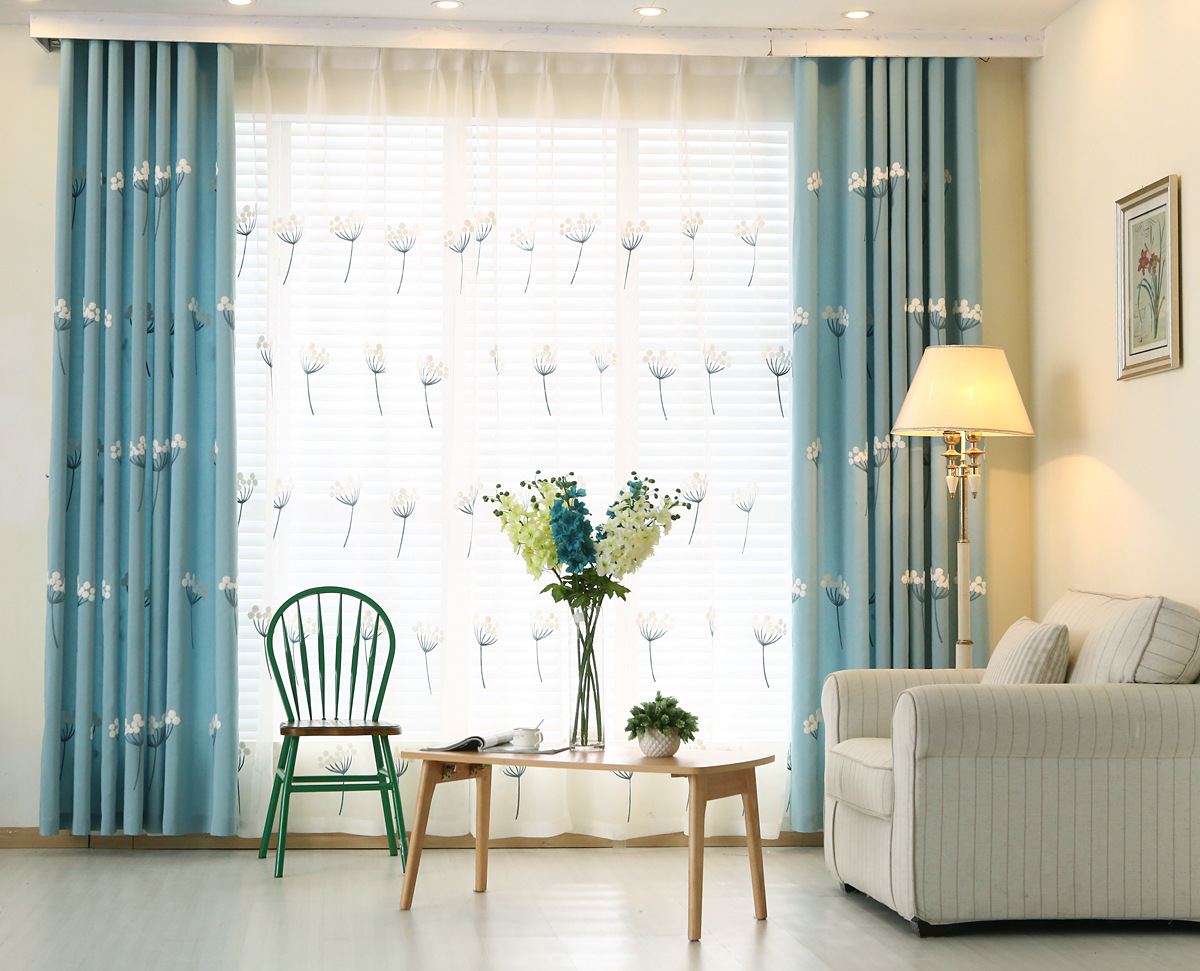 厂家直销韩式田园仿麻毛巾绣窗帘布客厅卧室定制落地窗地中海窗帘