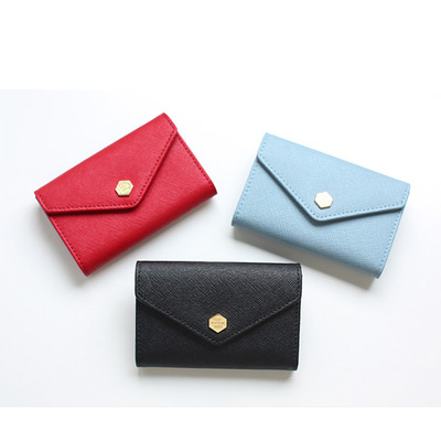 新款十字纹牛皮名片包 女士手拿简约多用卡片包 真皮银行信用卡套