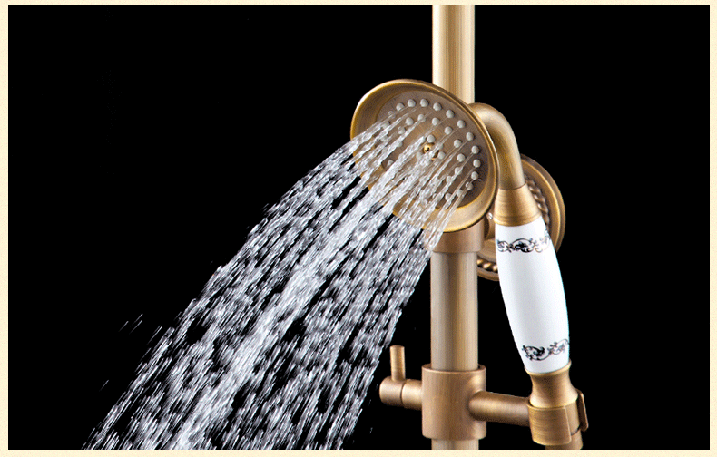 全铜复古淋浴花洒套装欧式纯铜仿古花洒带升降冷热水青花瓷水龙头