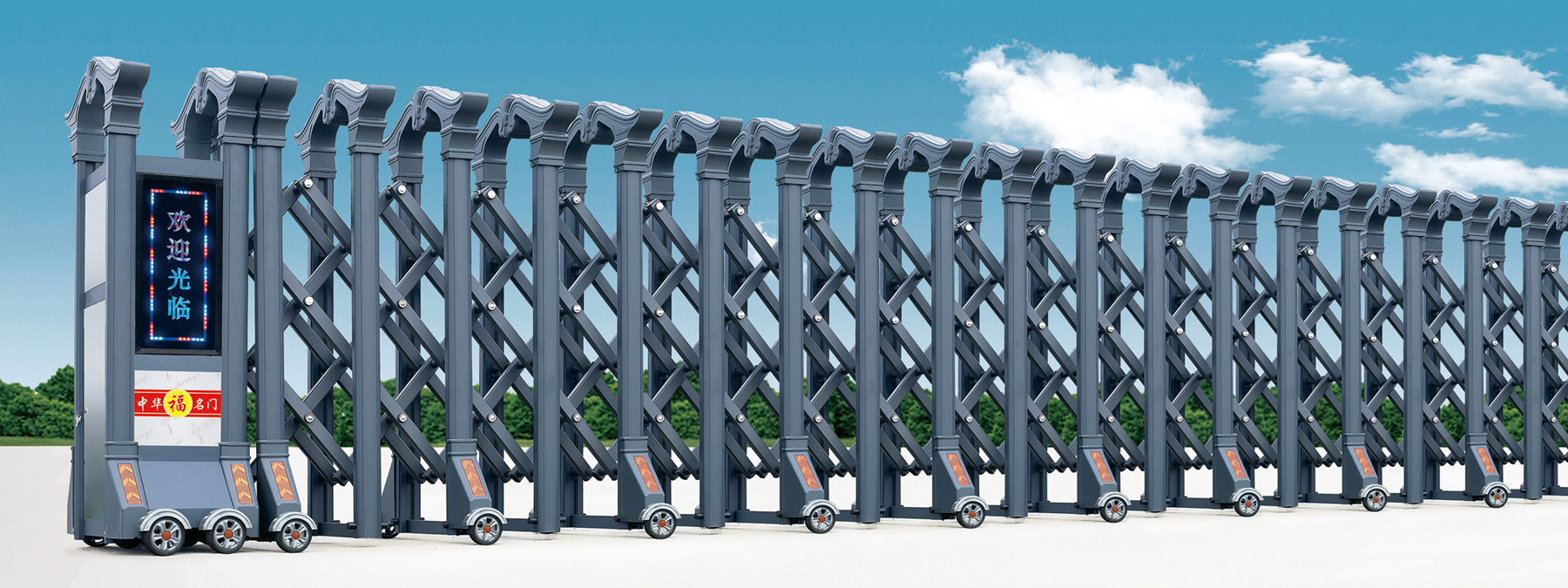 不锈钢电动伸缩门 手动折叠高速路障 自动收缩推拉护栏 伸缩栏