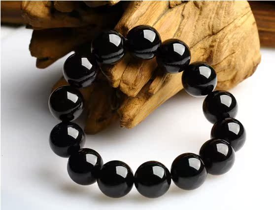 人造石黑碧玺手链黑曜石仿天然黑水晶珠子手链男女款情侣手链批发