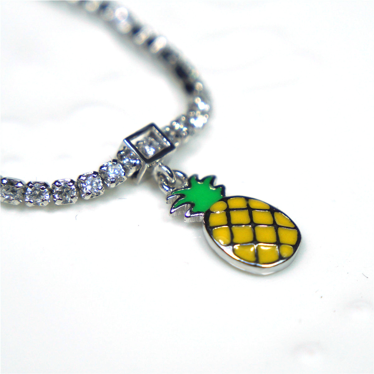 纯银s925爪链手链 水果挂件手链 菠萝手链 滴胶手链批发