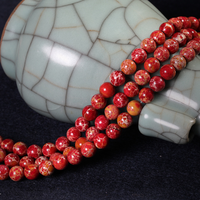 天然巴西红色帝皇石散珠半成品 diy佛珠手链配件材料散珠批发
