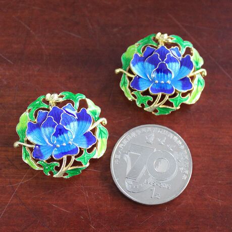 七色酷景泰蓝镀金diy饰品配件 纯手工工艺荷花背云鎏金烤蓝烧蓝