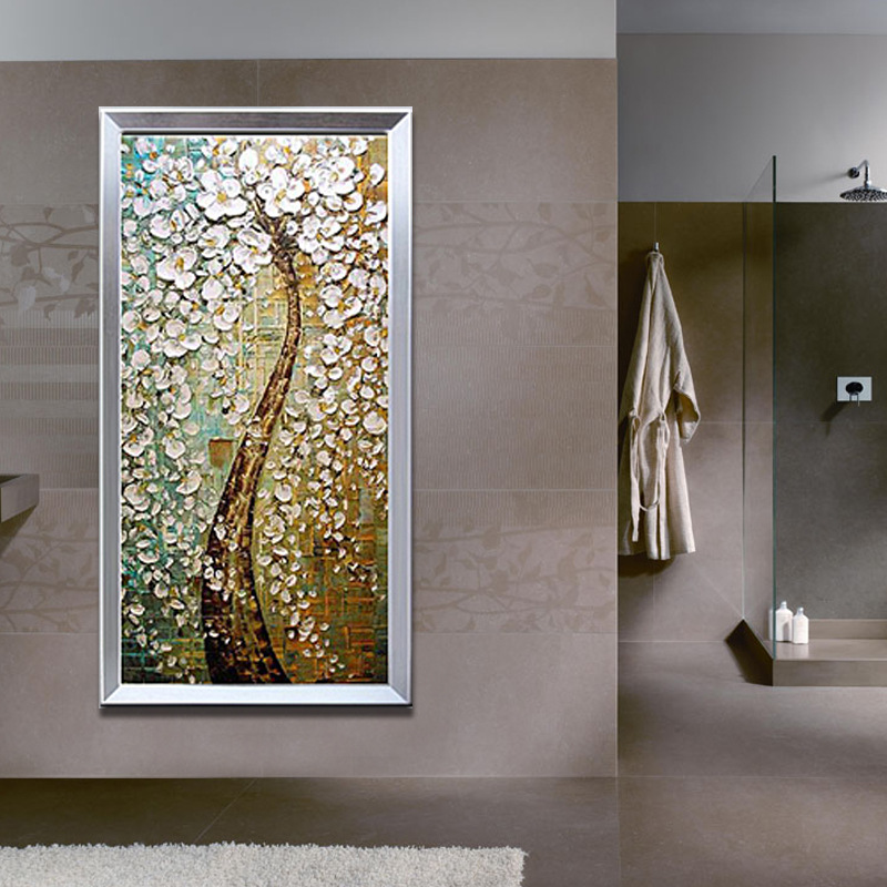 纯手绘油画走廊玄关画竖版有框装饰画墙壁画无框画过道挂画发财树