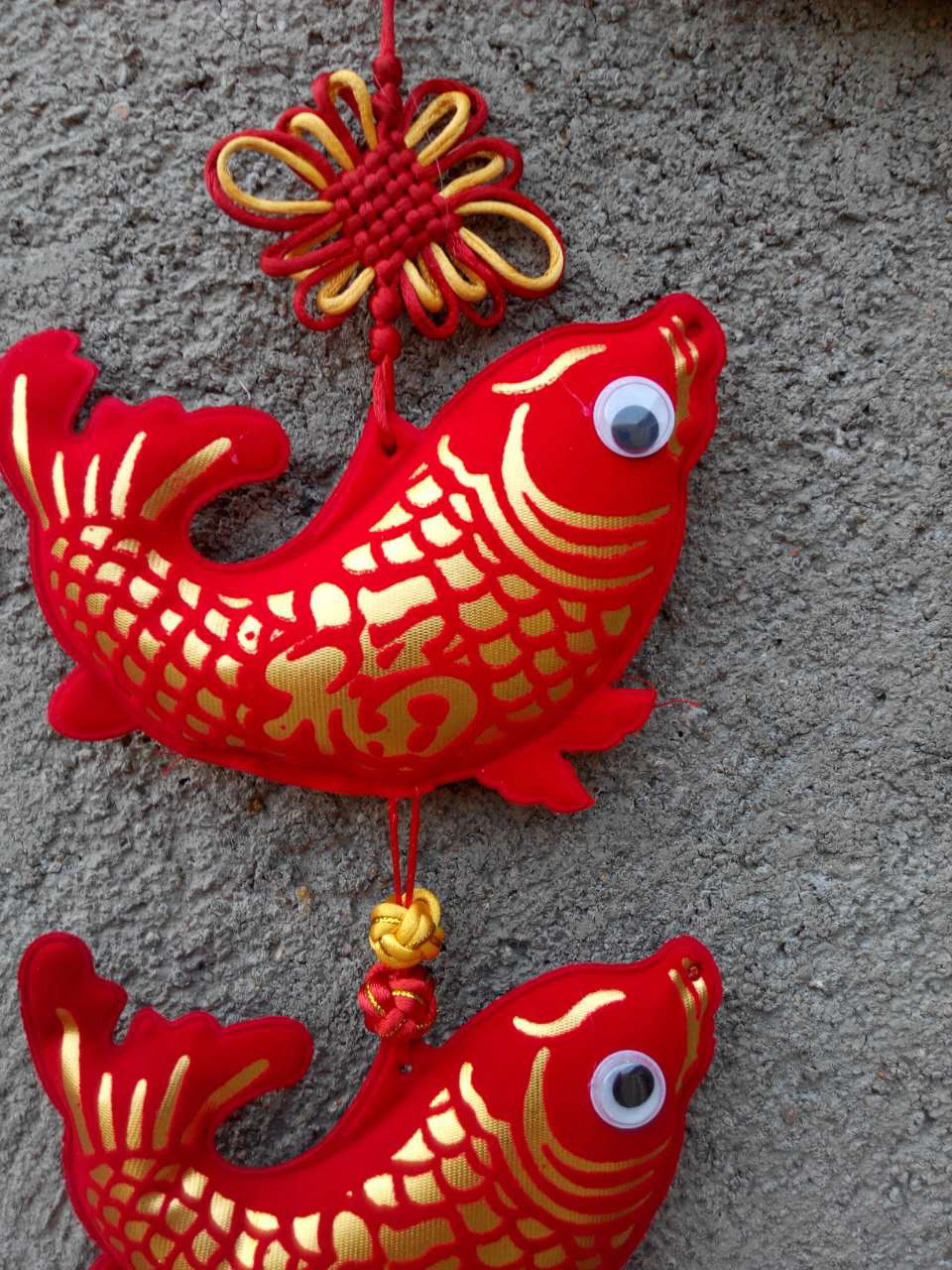 中国结五福串鱼挂件 五子鱼挂件 烫金绒布