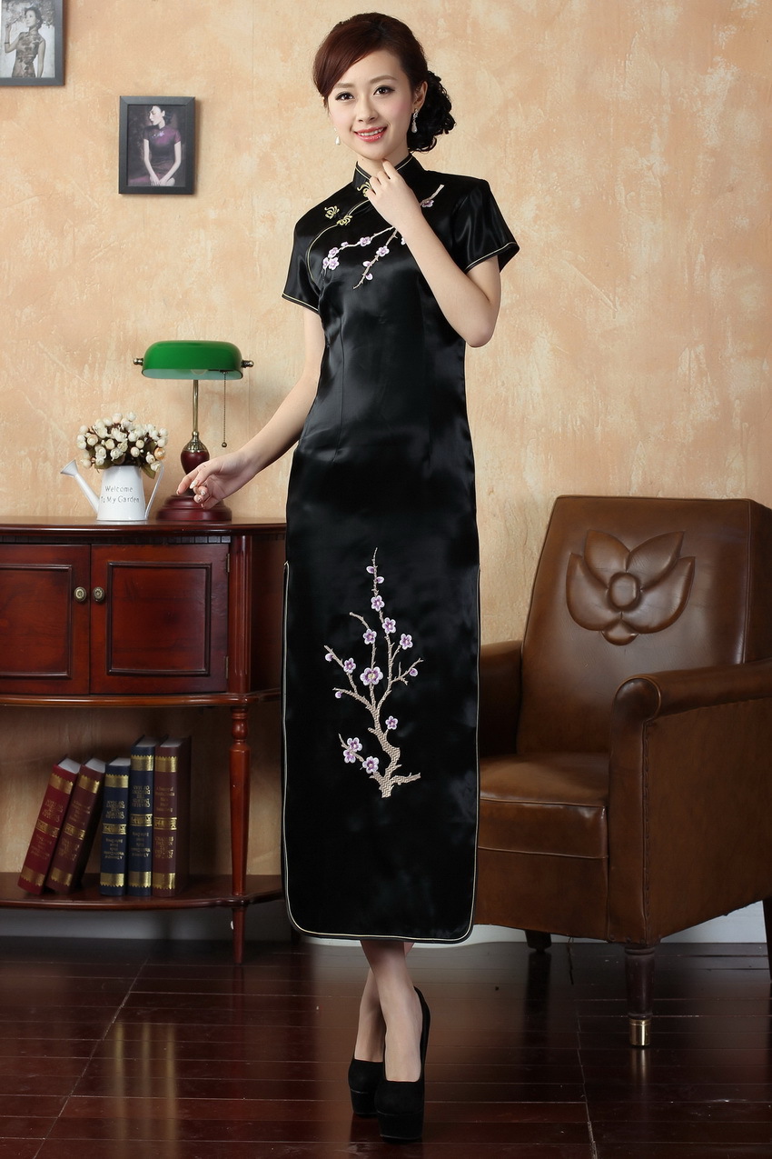 旗袍厂家 梅花刺绣旗袍长款 民族风复古茶楼服装礼仪旗袍批发