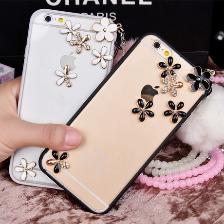 硅胶iphone6 plus水钻手机壳苹果6/6s手机套4s 5s 透明 带挂绳