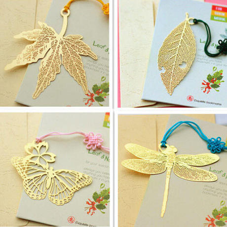 金色细纹树叶脉书签 黄铜金属书签商务礼品 金色残缺桑叶书签