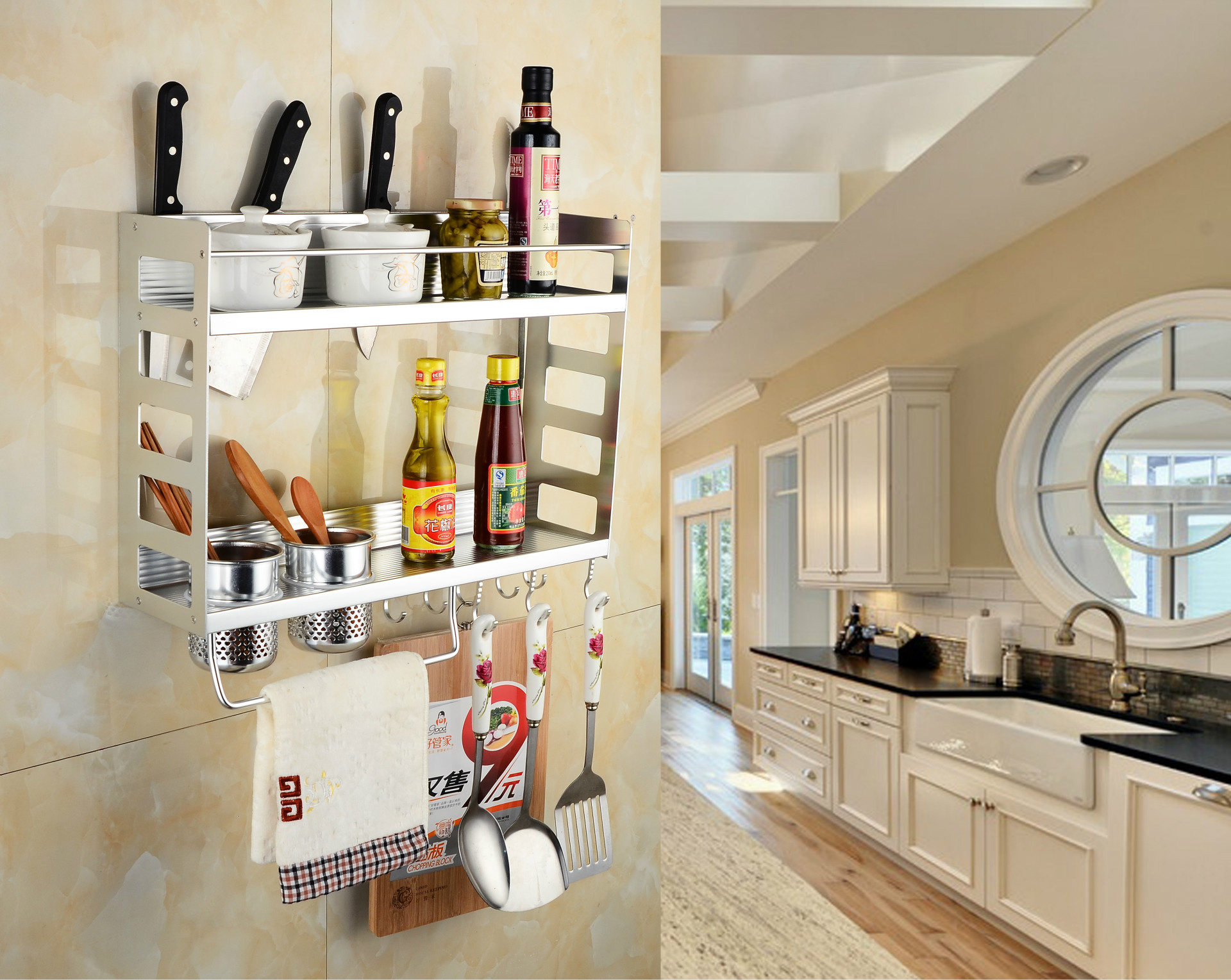 厨房挂件挂架置物架 太空铝多功能双层刀架调料架 厨卫用品五金