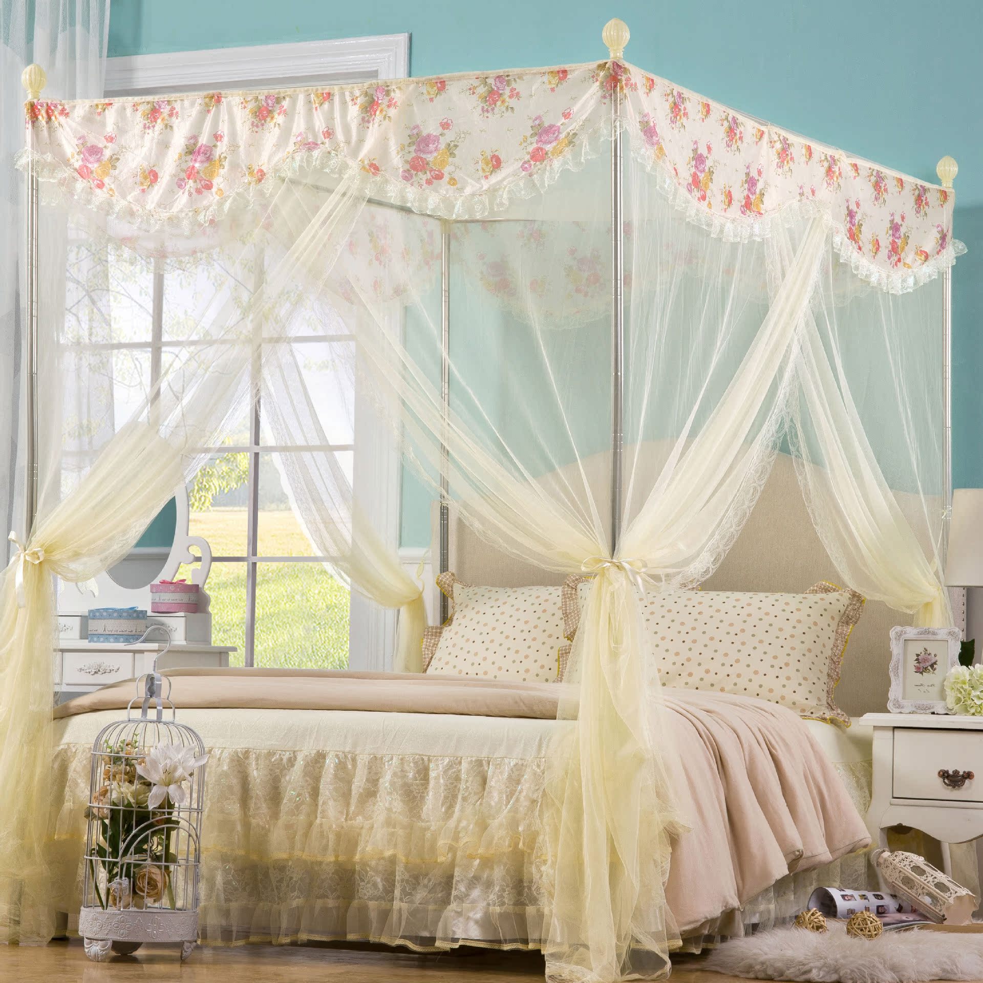 批发南通厂家 蚊帐落地方顶支架加粗加厚不锈钢宫廷公主蚊帐