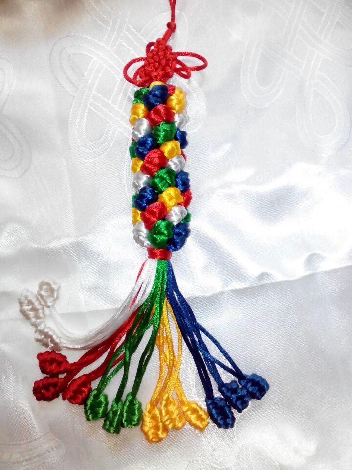 藏式金刚结 五彩哈达 西藏挂饰 纯手工 编制五彩大号波萝形状金刚