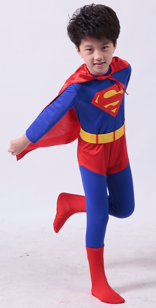 六一节儿童表演演出服装可爱动漫卡通超人紧身衣男童长袖长裤套装