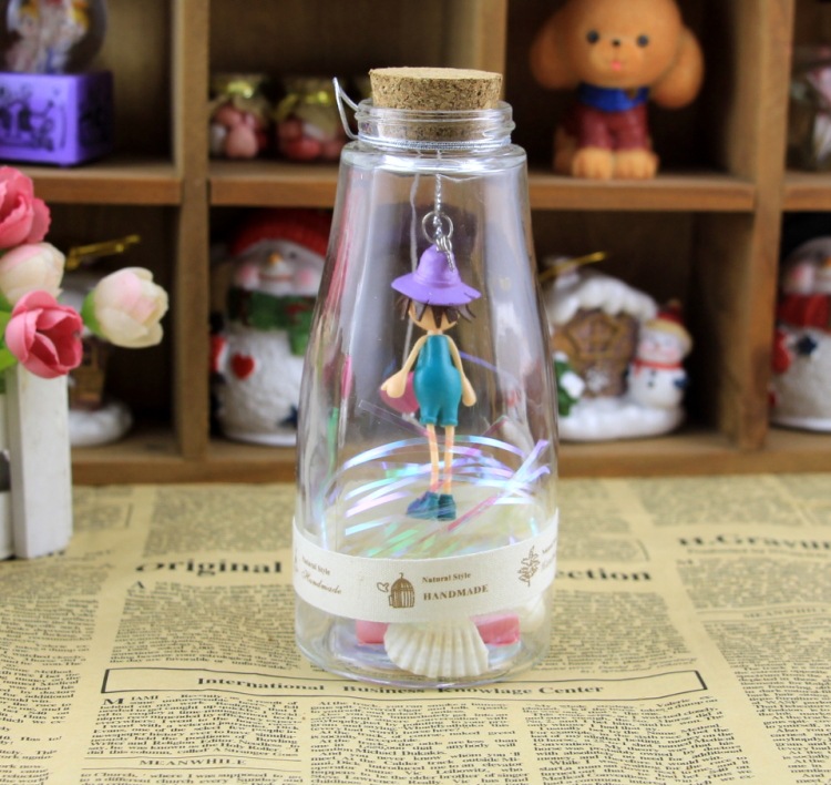 m003可爱女孩吊坠丝带许愿瓶 创意锥形