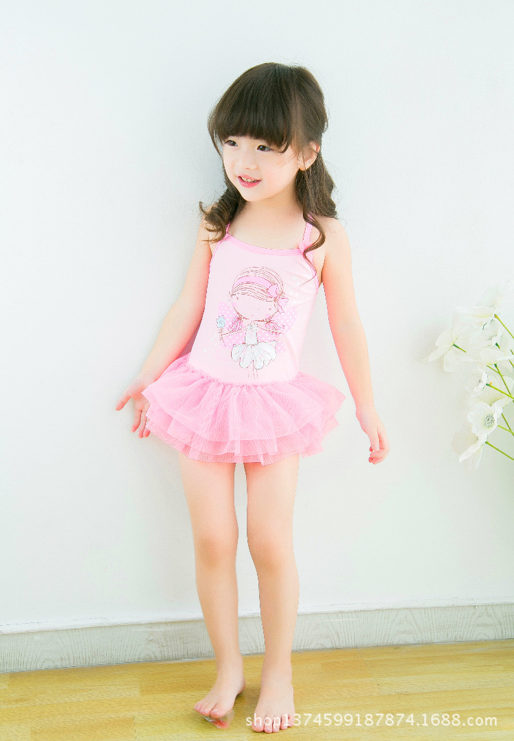2021新款儿童泳衣女童连体泳衣可爱小女孩纱裙吊带泳衣跨境童泳衣