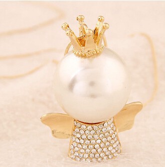 韩版清新简约小天使皇冠珍珠项链镶钻长款大珍珠吊坠毛衣链女饰品