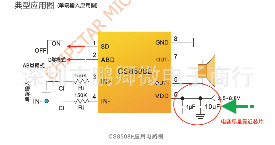原装cs8508e-sop8 8w音频功放ic ab d类切换 8w单声道