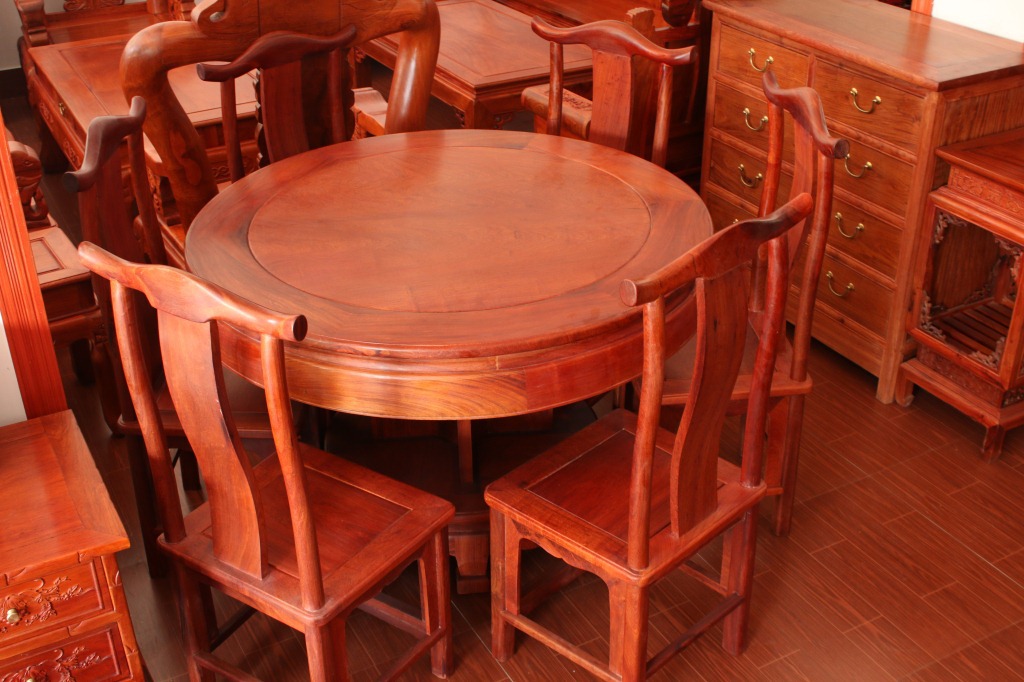 缅甸草花梨 红木家具圆餐桌 餐台1.2米