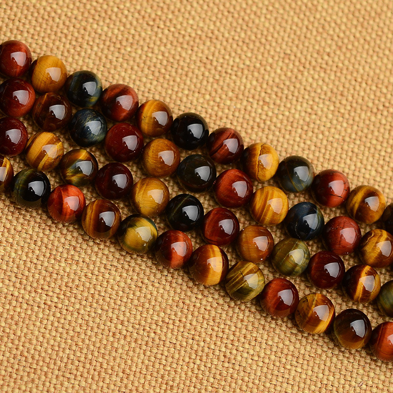 *天然虎眼石半成品三色七彩虎眼石散珠diy手工串珠彩虎眼散珠批发