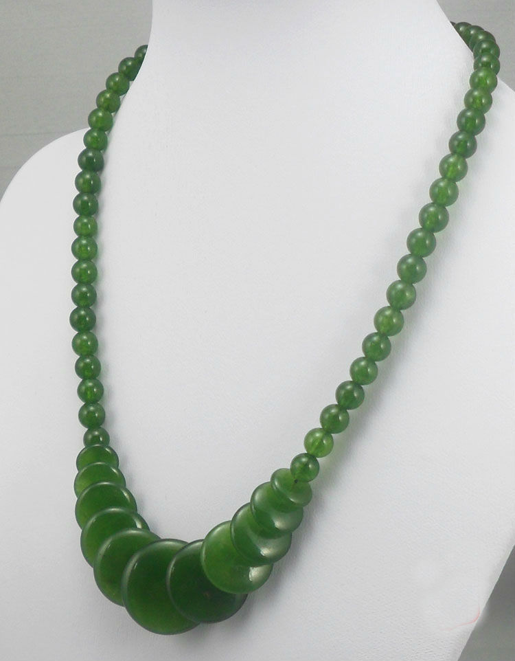 天然台湾青玉项链 青玉平安扣圆珠女款项链 菠菜绿玉石项链