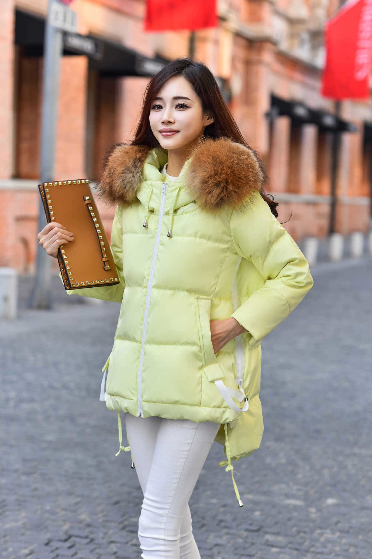 2015新款韩版宽松a字型斗篷羽绒服女加厚连帽羽绒服女中长.